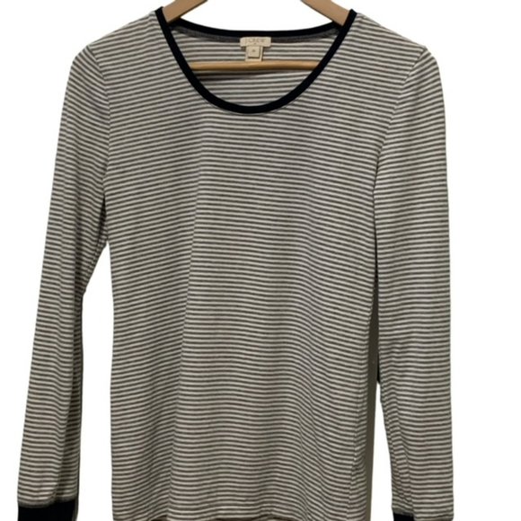 J.Crew Gray White Navy Trim Long Sleeve T Shirt XS - Picture 4 of 9
